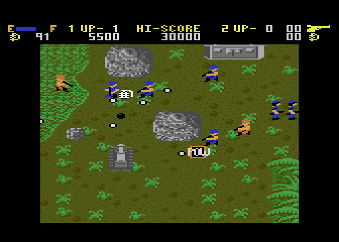 Ikari Warriors Atari 7800 Screenshot: Driving the tank...