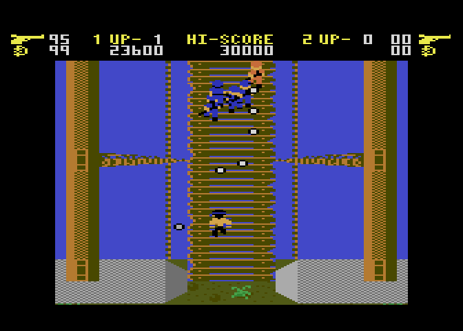 Ikari Warriors Atari 7800 Screenshot: Crossing a heavily guarded bridge...