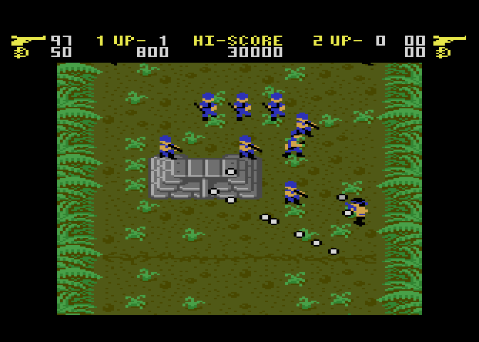 Ikari Warriors Atari 7800 Screenshot: Take out this bunker if you want to survive...