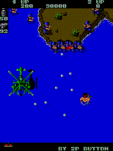 Ikari Warriors Arcade Screenshot: That helicopter is deadly...