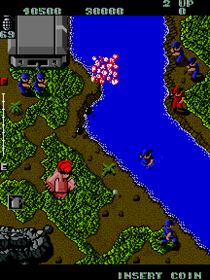 Ikari Warriors Arcade Screenshot: Blasting targets...