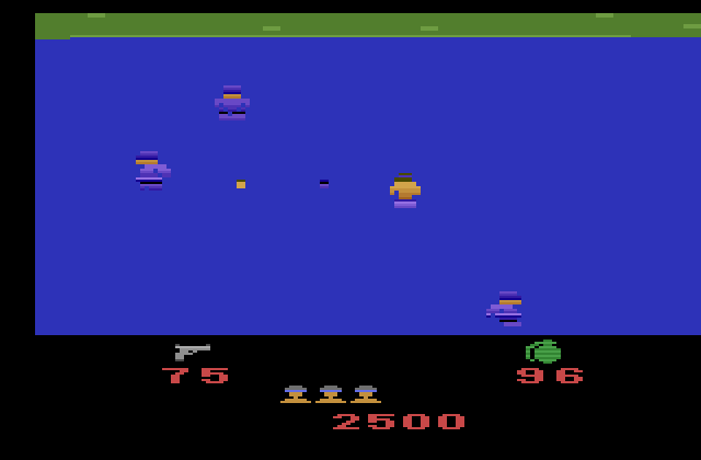Ikari Warriors Atari 2600 Screenshot: Don't get caught in crossfire!