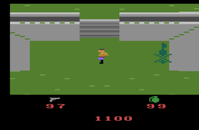 Ikari Warriors Atari 2600 Screenshot: Watch out for the unfriendly helicopter!