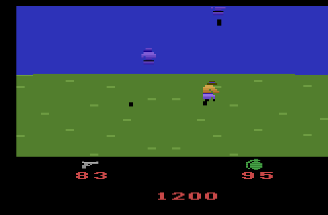 Ikari Warriors Atari 2600 Screenshot: Enemies lurk in the water here...