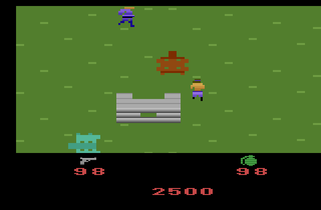 Ikari Warriors Atari 2600 Screenshot: Running to grab another tank.