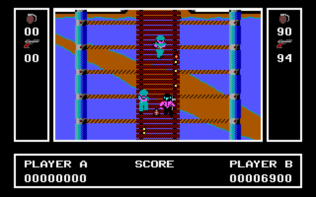 Ikari Warriors IBM PC/Compatibles Screenshot: This narrow bridge can be difficult to cross.