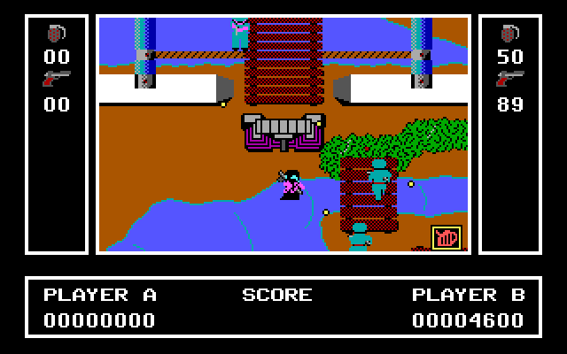 Ikari Warriors IBM PC/Compatibles Screenshot: Enemies approach from all directions.