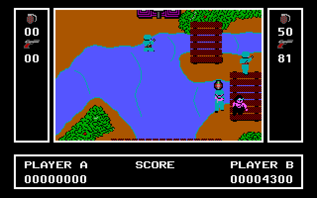 Ikari Warriors IBM PC/Compatibles Screenshot: Be careful on these bridges.