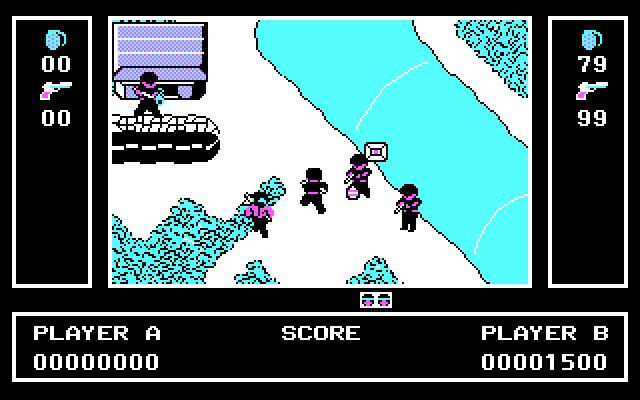 Ikari Warriors IBM PC/Compatibles Screenshot: This river can be difficult to cross.