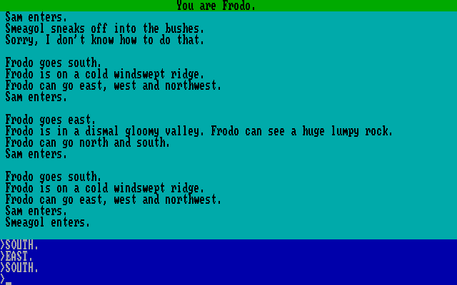 Shadows of Mordor, The IBM PC/Compatibles Screenshot: The game alternates between graphic and text screens, or you can play with text only.