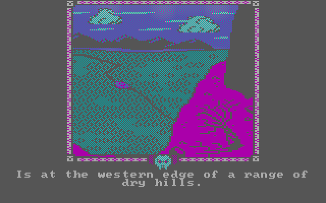 Shadows of Mordor, The IBM PC/Compatibles Screenshot: I'm now at the western edge of a range of dry hills.