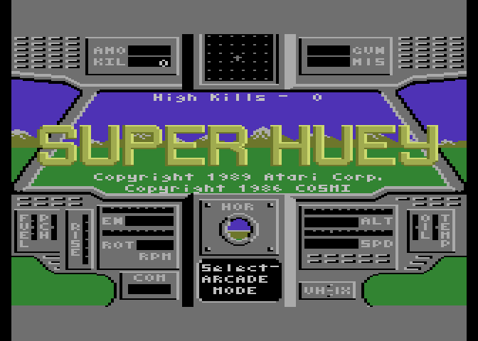 Super Huey UH-IX Atari 7800 Screenshot: Title screen.