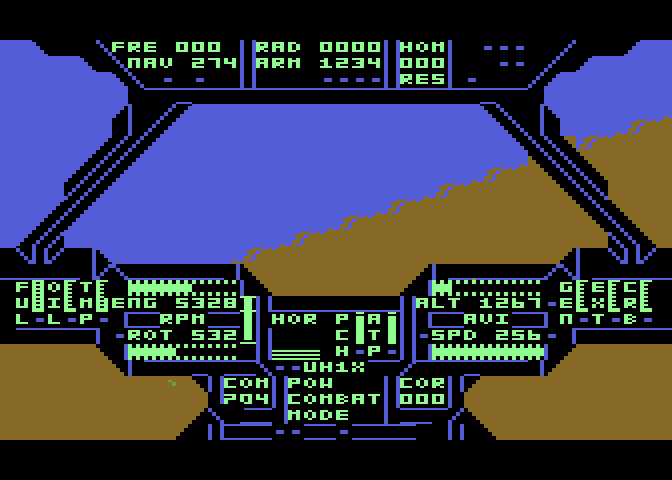 Super Huey UH-IX Atari 8-bit Screenshot: Exploring...