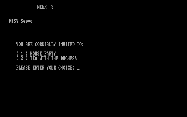 Pride and Prejudice IBM PC/Compatibles Screenshot: Choose an event to attend...