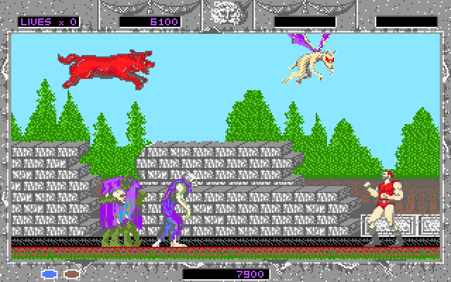 Altered Beast IBM PC/Compatibles Screenshot: Enemies attack from the left and the right...