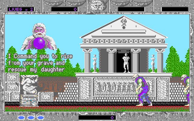 Altered Beast IBM PC/Compatibles Screenshot: Game start; here's your mission...