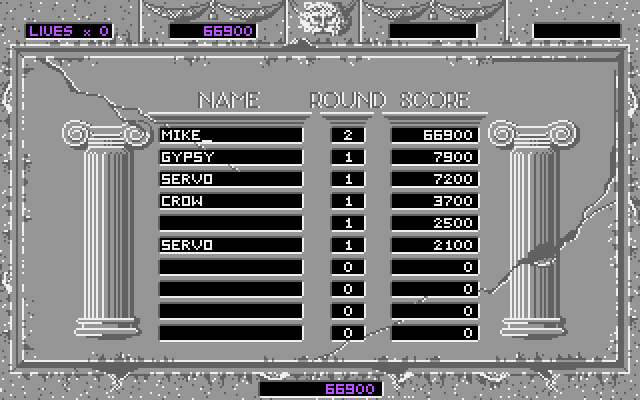 Altered Beast IBM PC/Compatibles Screenshot: Game over.