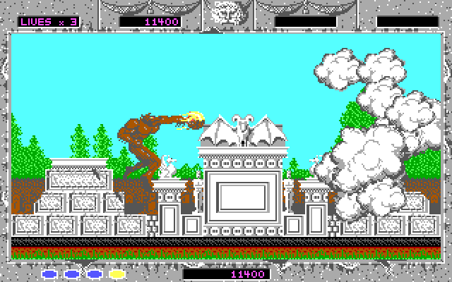 Altered Beast IBM PC/Compatibles Screenshot: The first end of level boss appears in a puff of smoke...