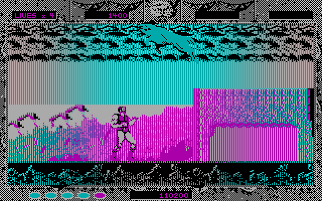 Altered Beast IBM PC/Compatibles Screenshot: Destroy the blue beasts as player one to eventually gain beast mode.