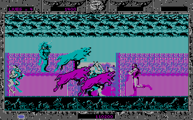 Altered Beast IBM PC/Compatibles Screenshot: Multiple enemies attack from the left...