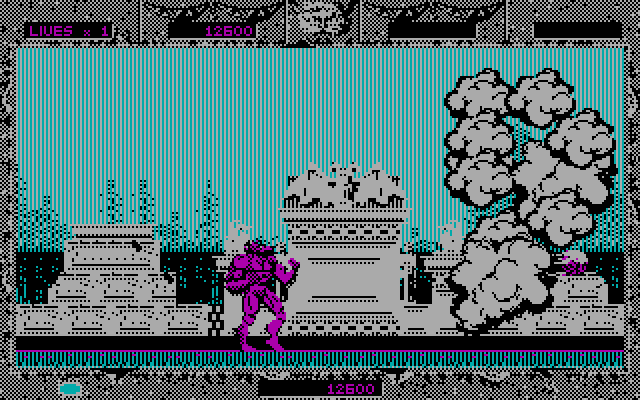 Altered Beast IBM PC/Compatibles Screenshot: The first end of level boss appears in a puff of smoke...