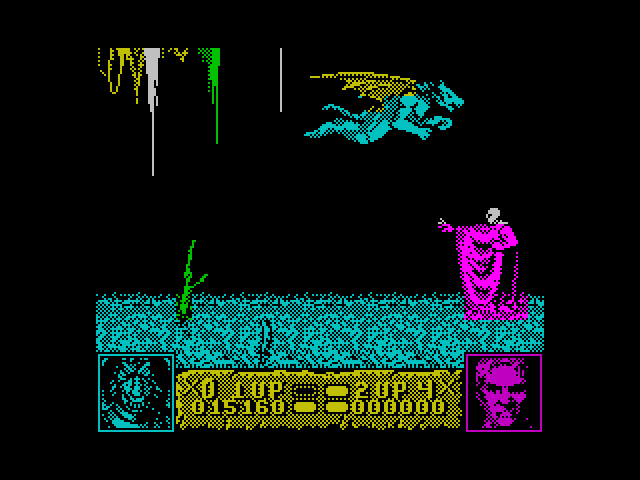 Altered Beast ZX Spectrum Screenshot: A dangerous enemy appears...be careful.