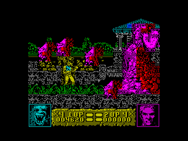 Altered Beast ZX Spectrum Screenshot: The first end of level boss.