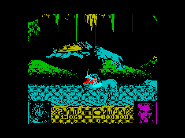 Altered Beast ZX Spectrum Screenshot: Flying in beast form.