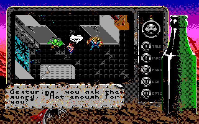Bad Blood IBM PC/Compatibles Screenshot: Trying to distract the guards...
