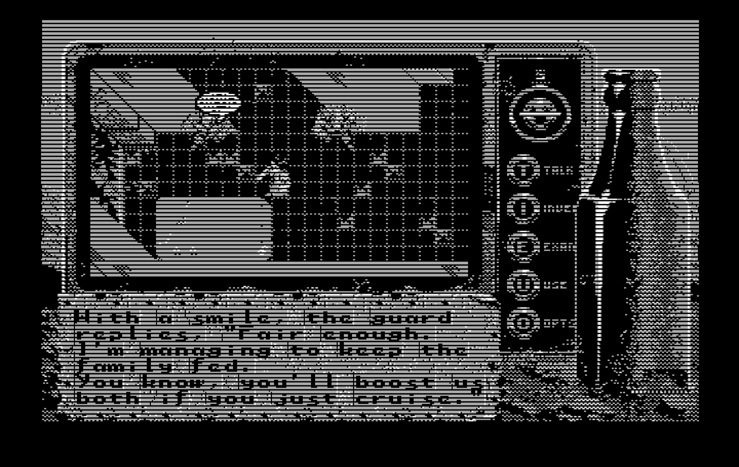 Bad Blood IBM PC/Compatibles Screenshot: Chatting with a guard.