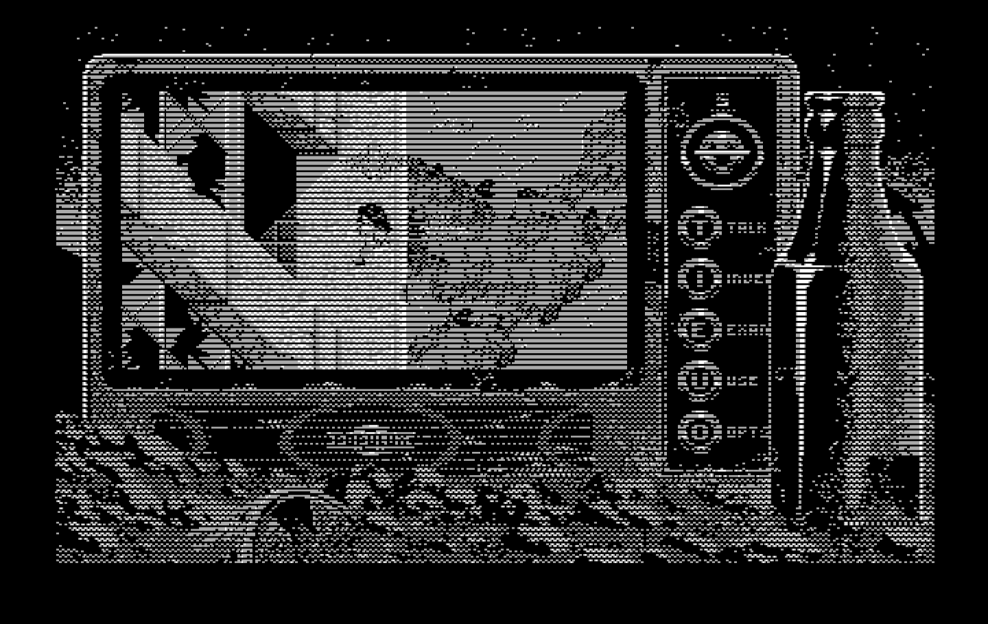 Bad Blood IBM PC/Compatibles Screenshot: The entrance to an abandoned building.