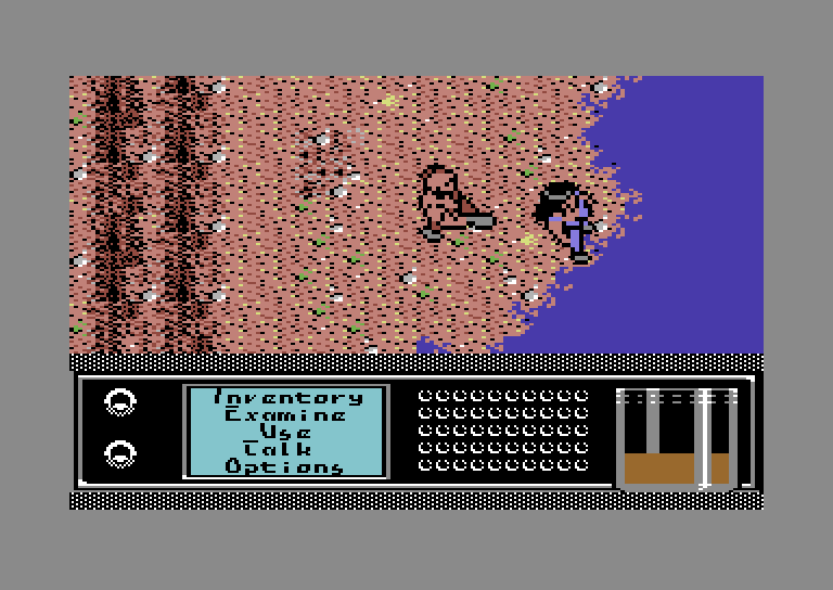 Bad Blood Commodore 64 Screenshot: At some point I'll need to find a boat to cross this river.