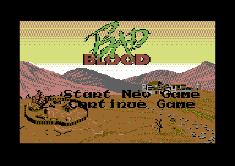 Bad Blood Commodore 64 Screenshot: The main menu.