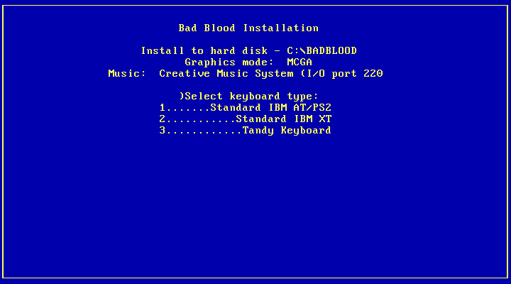 Bad Blood IBM PC/Compatibles Screenshot: Select a keyboard type.