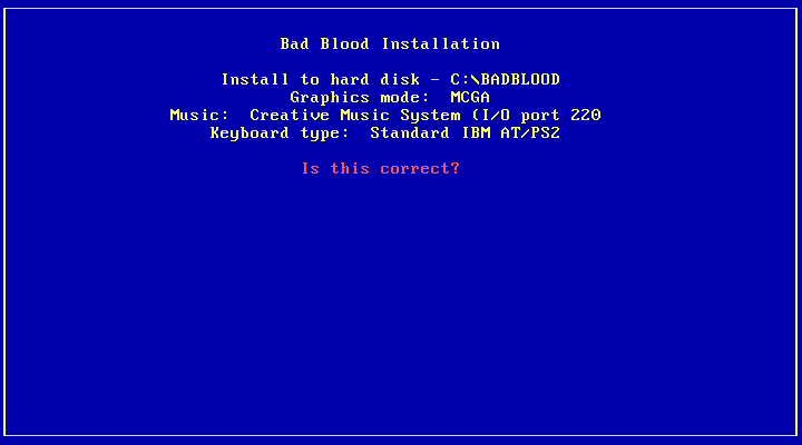 Bad Blood IBM PC/Compatibles Screenshot: Do you wish to install the selected options?