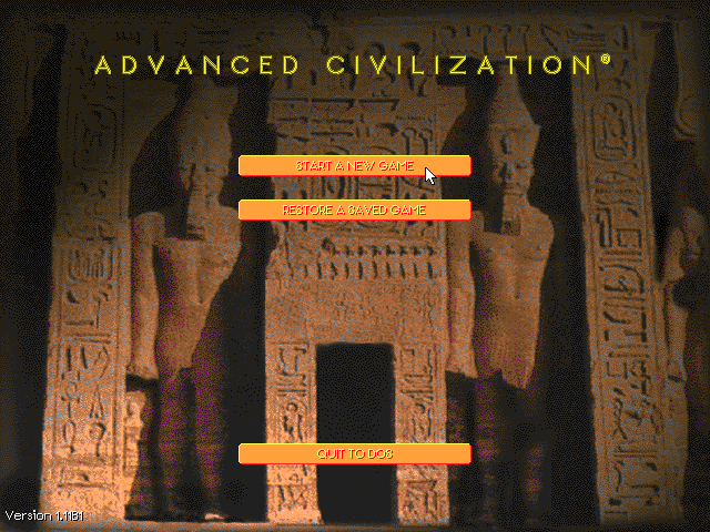 Advanced Civilization IBM PC/Compatibles Screenshot: The main menu.