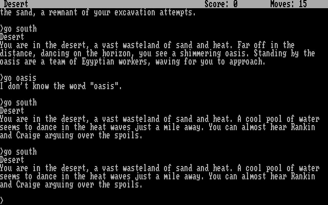 Infidel IBM PC/Compatibles Screenshot: Lost in a desert; descriptions sometimes repeat themselves.