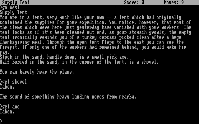Infidel IBM PC/Compatibles Screenshot: Taking some items from the supply tent.