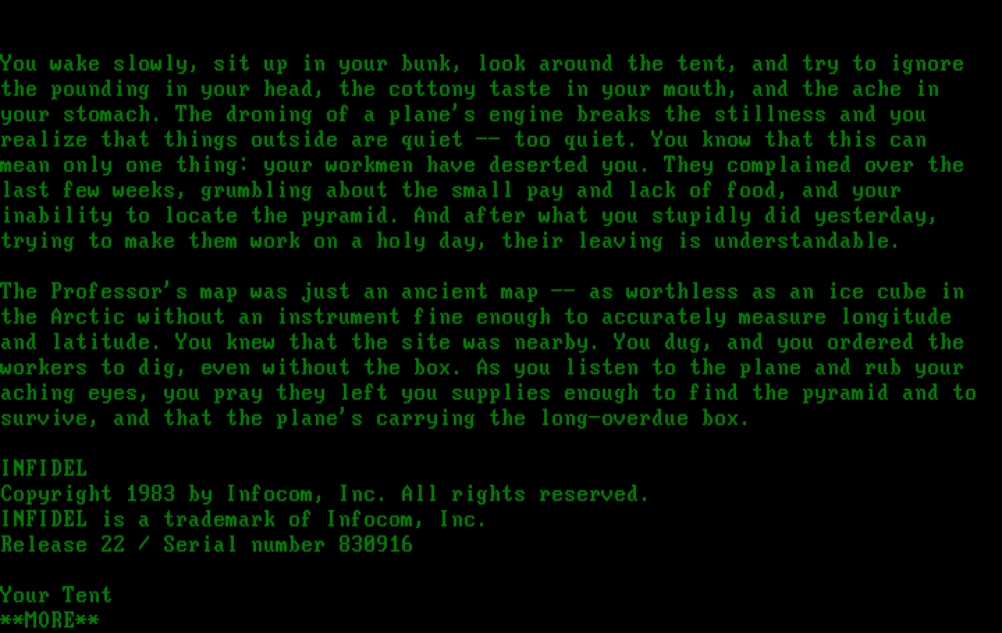 Infidel IBM PC/Compatibles Screenshot: Introduction and title screen.