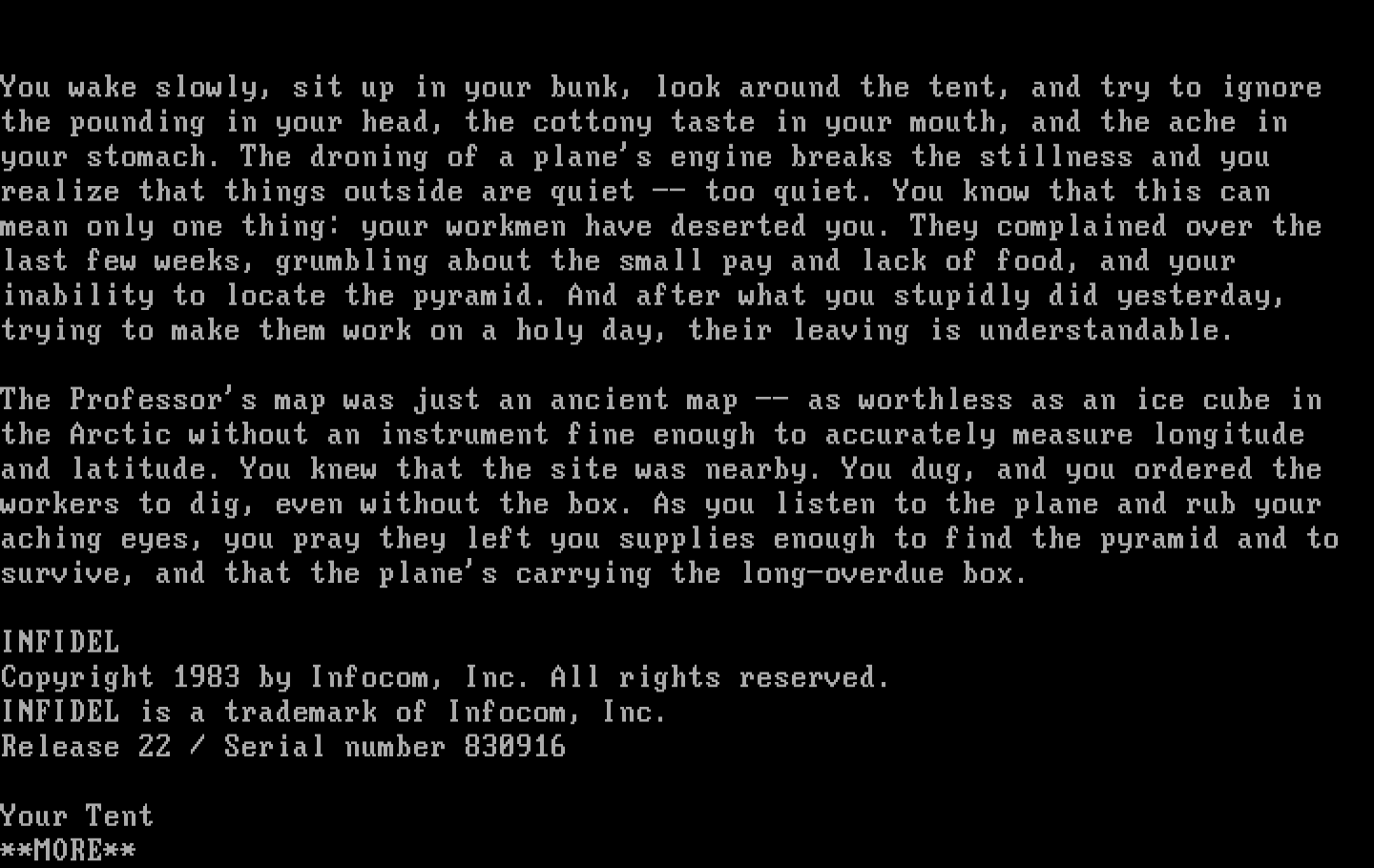 Infidel IBM PC/Compatibles Screenshot: Introduction and title screen.
