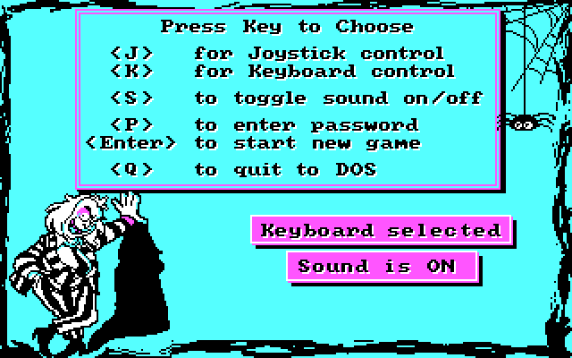 Adventures of Beetlejuice: Skeletons in the Closet IBM PC/Compatibles Screenshot: The main menu.