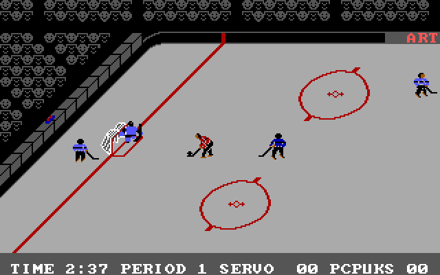 International Hockey IBM PC/Compatibles Screenshot: Defending the goal.