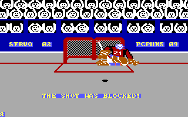 International Hockey IBM PC/Compatibles Screenshot: The shot was blocked!