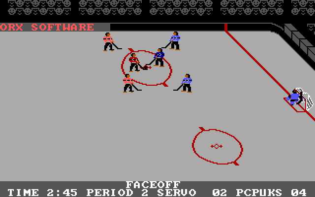 International Hockey IBM PC/Compatibles Screenshot: Faceoff after a penalty.