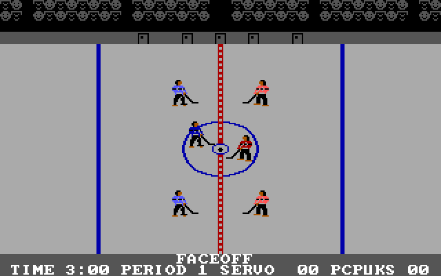 International Hockey IBM PC/Compatibles Screenshot: Faceoff! The game begins...