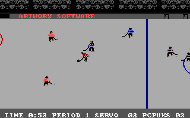 International Hockey IBM PC/Compatibles Screenshot: Red team has the puck...