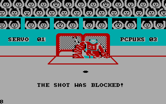 International Hockey IBM PC/Compatibles Screenshot: The shot was blocked...