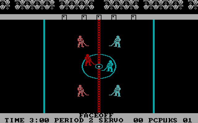 International Hockey IBM PC/Compatibles Screenshot: Faceoff at the start of the next period.