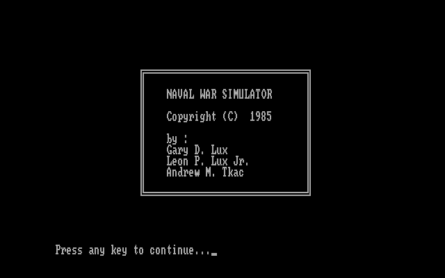 Naval War Simulator IBM PC/Compatibles Screenshot: Title screen.