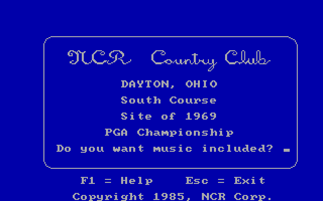NCR Country Club IBM PC/Compatibles Screenshot: Title screen.